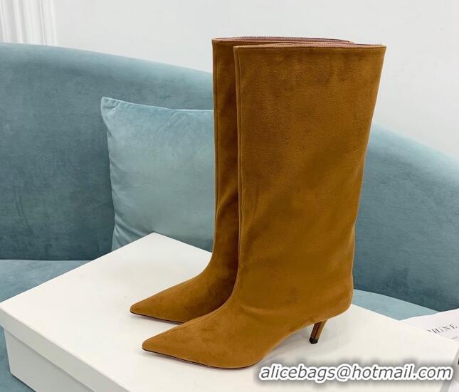 Charming Amina Muaddi Fiona Medium Boots 6.5cm in Suede Brown 214079