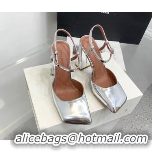 Popular Style Amina Muaddi Charlotte Pumps 9.5cm in Metallic Leather Silver 104157