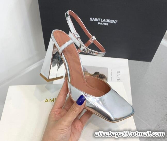 Popular Style Amina Muaddi Charlotte Pumps 9.5cm in Metallic Leather Silver 104157