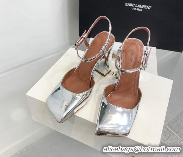 Popular Style Amina Muaddi Charlotte Pumps 9.5cm in Metallic Leather Silver 104157