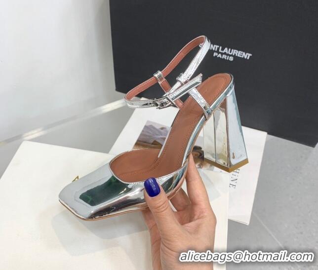 Popular Style Amina Muaddi Charlotte Pumps 9.5cm in Metallic Leather Silver 104157