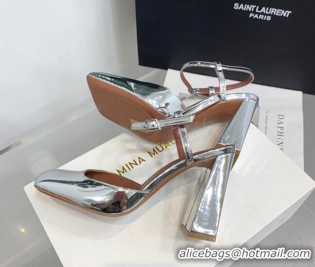 Popular Style Amina Muaddi Charlotte Pumps 9.5cm in Metallic Leather Silver 104157