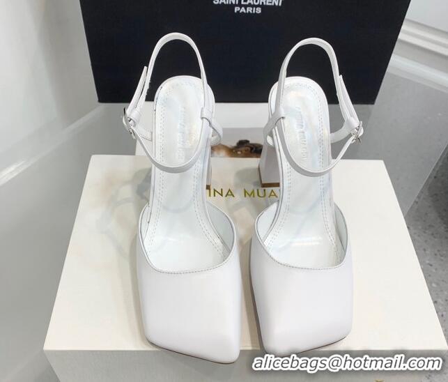 Pretty Style Amina Muaddi Charlotte Pumps 9.5cm in Silk White 104159