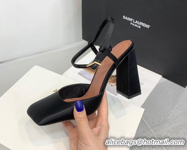 Shop Duplicate Amina Muaddi Charlotte Pumps 9.5cm in Silk Black 104160