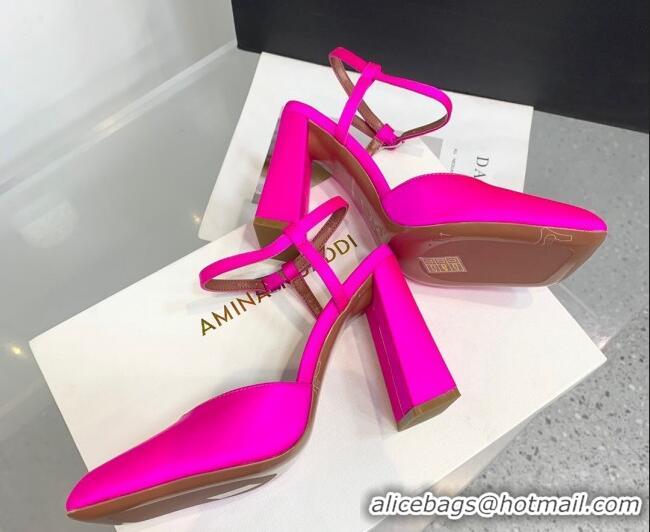 Chic Amina Muaddi Charlotte Pumps 9.5cm in Silk Dark Pink 104162