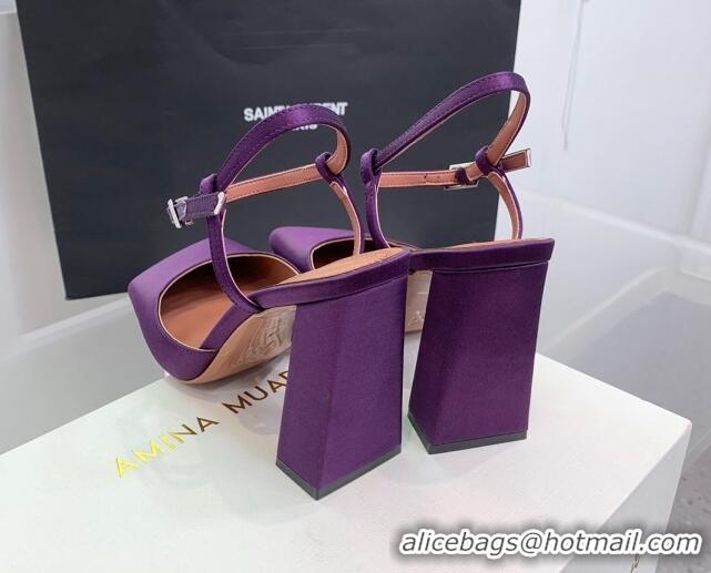 Stylish Amina Muaddi Charlotte Pumps 9.5cm in Silk Purple 104166