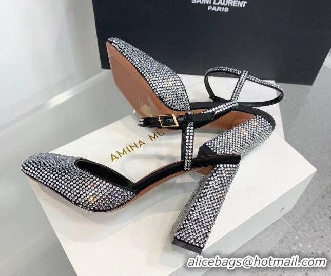 Good Quality Amina Muaddi Charlotte Pumps 9.5cm in Crystals Black 104167