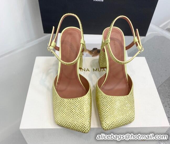 Sumptuous Amina Muaddi Charlotte Pumps 9.5cm in Crystals Yellow 104168