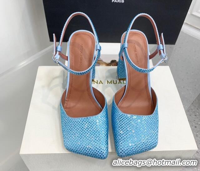 Good Looking Amina Muaddi Charlotte Pumps 9.5cm in Crystals Blue 104169