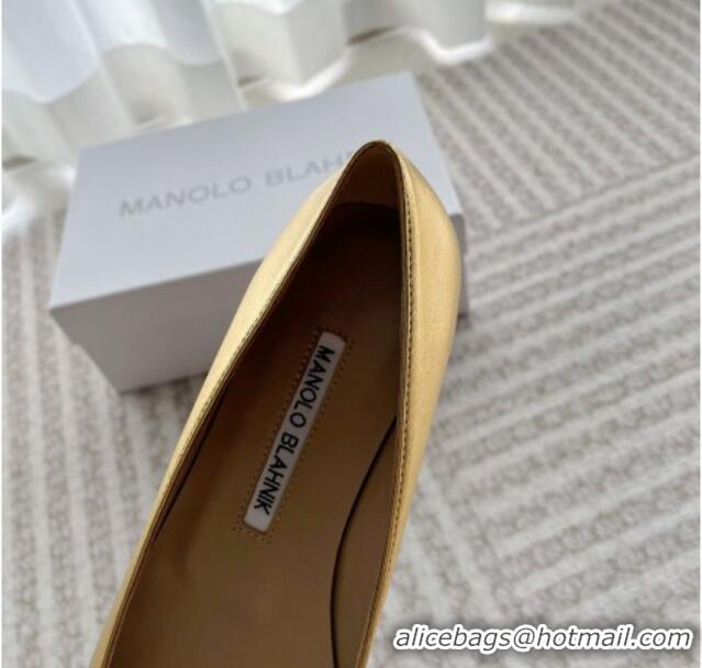 Best Product Manolo Blahnik Classic Ballerinas Flat in Metallic Leather with Crystal Buckle Yellow Gold 121082