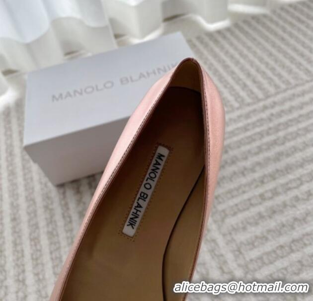 Pretty Style Manolo Blahnik Classic Ballerinas Flat in Metallic Leather with Crystal Buckle Pink 121083