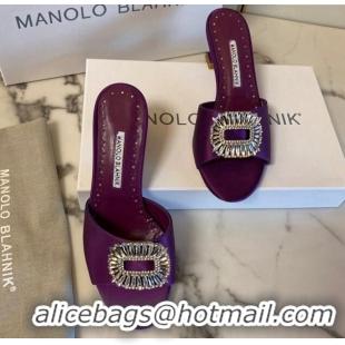 Cheap Price Manolo Blahnik Classic Silk Heel Slide Sandals 5.5cm with Crystals Purple 215103