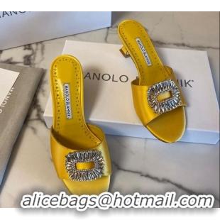 Shop Duplicate Manolo Blahnik Classic Silk Heel Slide Sandals 5.5cm with Crystals Yellow 1215105