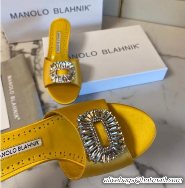 Shop Duplicate Manolo Blahnik Classic Silk Heel Slide Sandals 5.5cm with Crystals Yellow 1215105