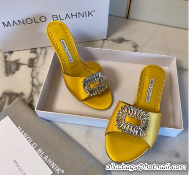 Shop Duplicate Manolo Blahnik Classic Silk Heel Slide Sandals 5.5cm with Crystals Yellow 1215105