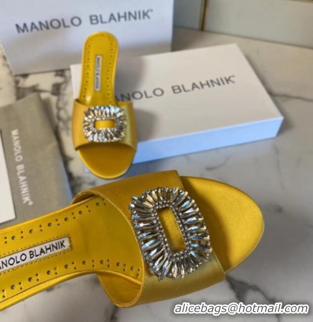 Shop Duplicate Manolo Blahnik Classic Silk Heel Slide Sandals 5.5cm with Crystals Yellow 1215105