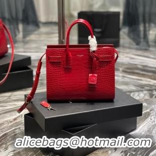 Top Quality SAINT LAURENT Crocodile-Embossed Leather Organ Bag 421863 Red