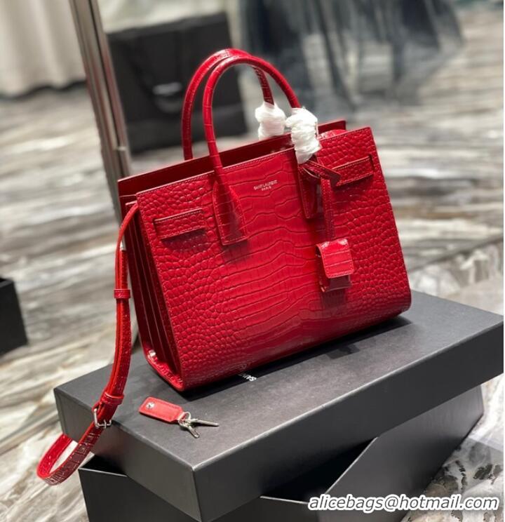 Top Quality SAINT LAURENT Crocodile-Embossed Leather Organ Bag 421863 Red