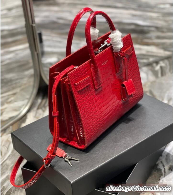 Top Quality SAINT LAURENT Crocodile-Embossed Leather Organ Bag 421863 Red