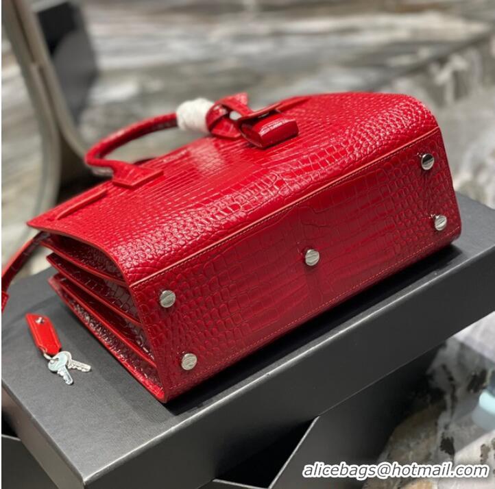 Top Quality SAINT LAURENT Crocodile-Embossed Leather Organ Bag 421863 Red