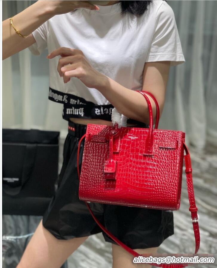 Top Quality SAINT LAURENT Crocodile-Embossed Leather Organ Bag 421863 Red