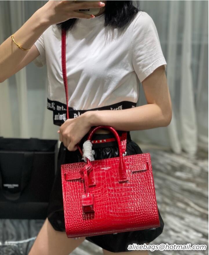 Top Quality SAINT LAURENT Crocodile-Embossed Leather Organ Bag 421863 Red