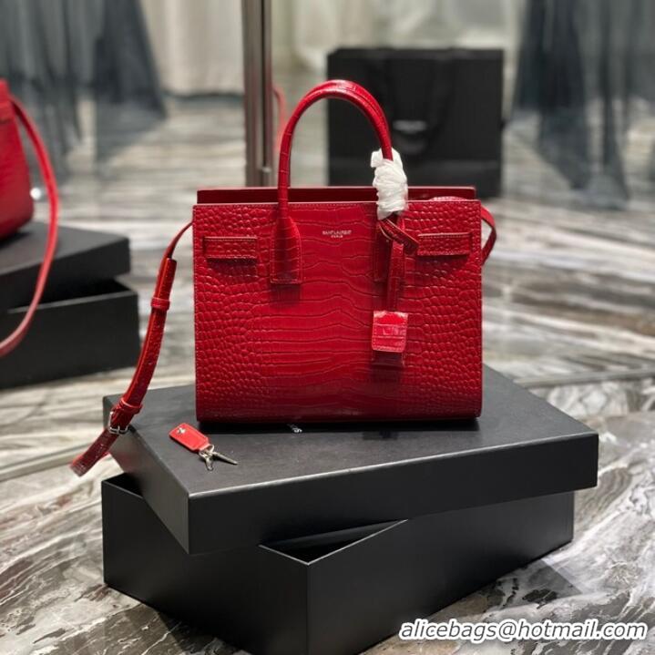 Top Quality SAINT LAURENT Crocodile-Embossed Leather Organ Bag 421863 Red