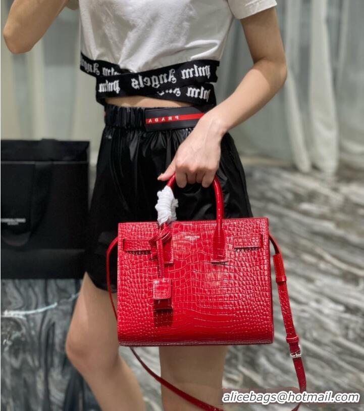 Top Quality SAINT LAURENT Crocodile-Embossed Leather Organ Bag 421863 Red