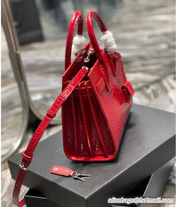 Top Quality SAINT LAURENT Crocodile-Embossed Leather Organ Bag 421863 Red