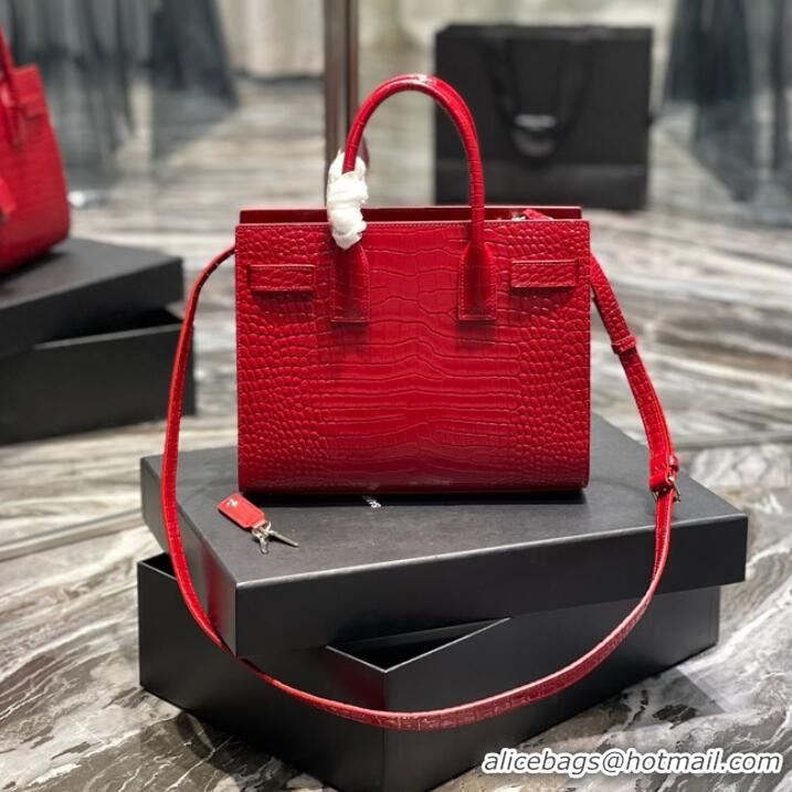 Top Quality SAINT LAURENT Crocodile-Embossed Leather Organ Bag 421863 Red