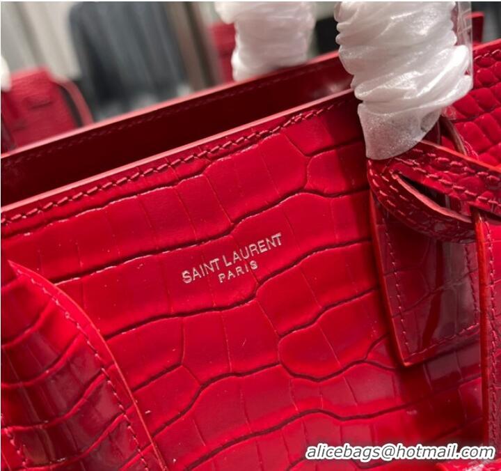 Top Quality SAINT LAURENT Crocodile-Embossed Leather Organ Bag 421863 Red