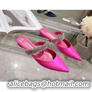 Purchase Manolo Blahnik Lutara Satin Crystal Embellished Flat Mules Dark Pink 215108