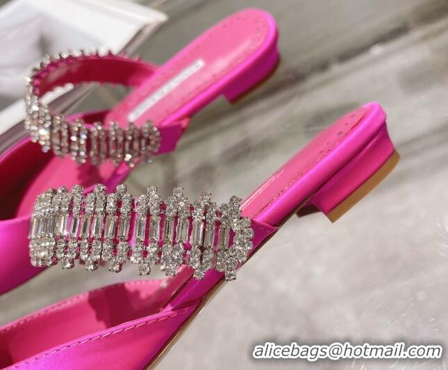 Purchase Manolo Blahnik Lutara Satin Crystal Embellished Flat Mules Dark Pink 215108