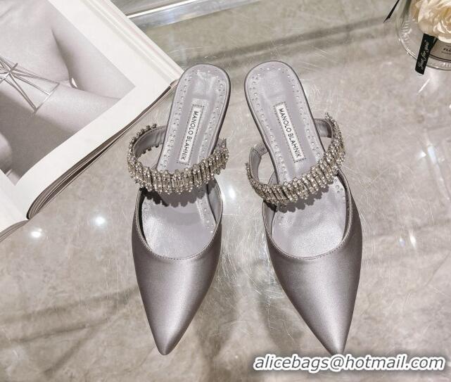 Durable Manolo Blahnik Lutara Satin Crystal Embellished Flat Mules Grey 1215110