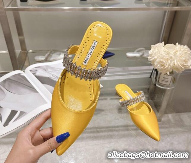 Best Grade Manolo Blahnik Lutara Satin Crystal Embellished Flat Mules Yellow 1215111