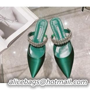 Good Product Manolo Blahnik Lutara Satin Crystal Embellished Flat Mules Green 1215112