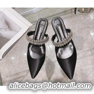 Big Discount Manolo Blahnik Lutara Satin Crystal Embellished Flat Mules Black 1215115