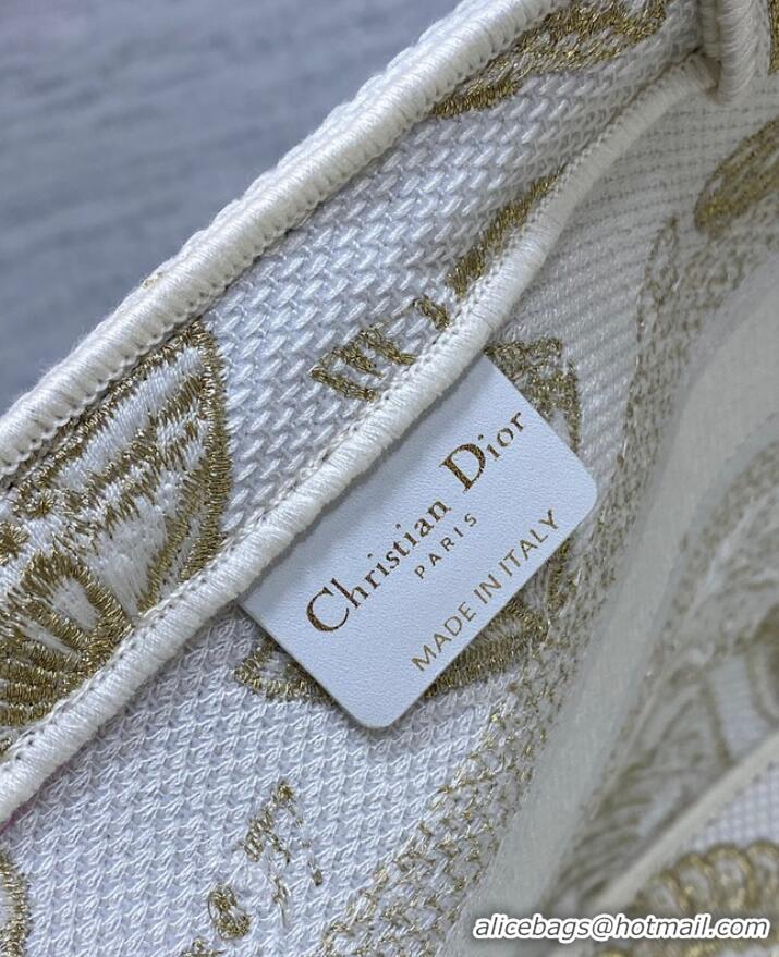 Buy Fashionable Dior HAT BASKET BAG White and Gold-tone Gradient Butterflies Embroidery M1328C