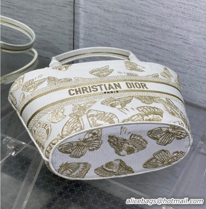 Buy Fashionable Dior HAT BASKET BAG White and Gold-tone Gradient Butterflies Embroidery M1328C