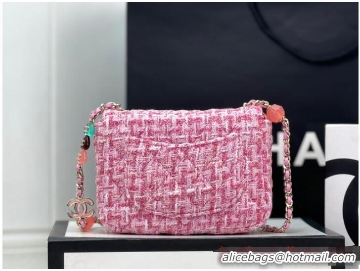 Most Popular Chanel Tweed CLUTCH WITH CHAIN AS3782 Pink