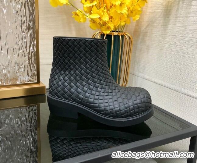 Trendy Design Bottega Veneta Fireman Ankle Boots Intreccio Leather Black 205091