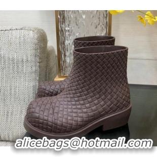 Charming Bottega Veneta Fireman Ankle Boots Intreccio Leather Brown 205092