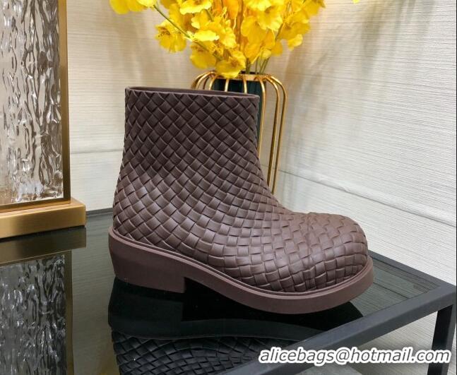 Charming Bottega Veneta Fireman Ankle Boots Intreccio Leather Brown 205092