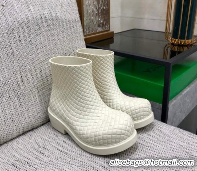 Unique Discount Bottega Veneta Fireman Ankle Boots Intreccio Leather White 205094