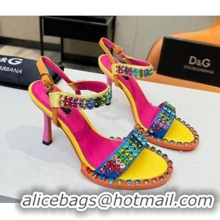 Sumptuous Dolce & Gabbana Multicolor Crystals Sandals in Fabric and Leather Yellow 215088