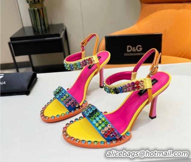 Sumptuous Dolce & Gabbana Multicolor Crystals Sandals in Fabric and Leather Yellow 215088