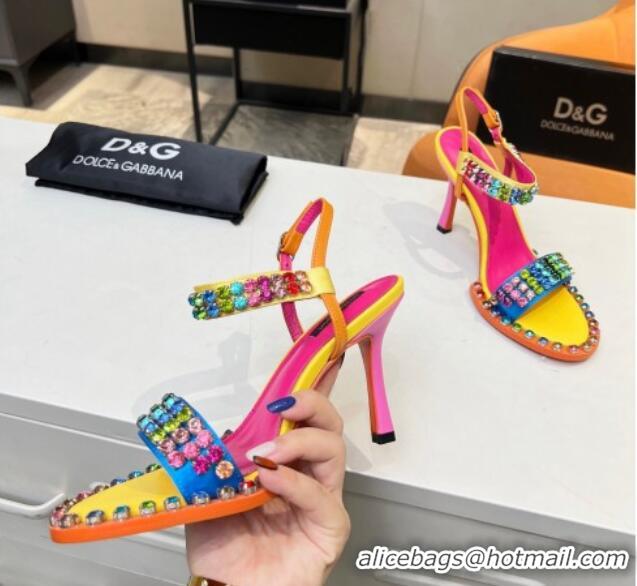 Sumptuous Dolce & Gabbana Multicolor Crystals Sandals in Fabric and Leather Yellow 215088