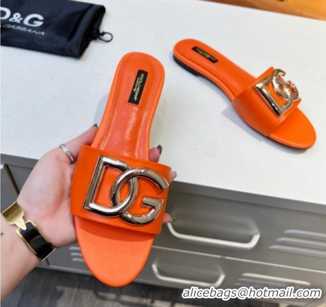 Trendy Design Dolce & Gabbana Leather Flat Slide Sandals with DG Logo Orange 1215098