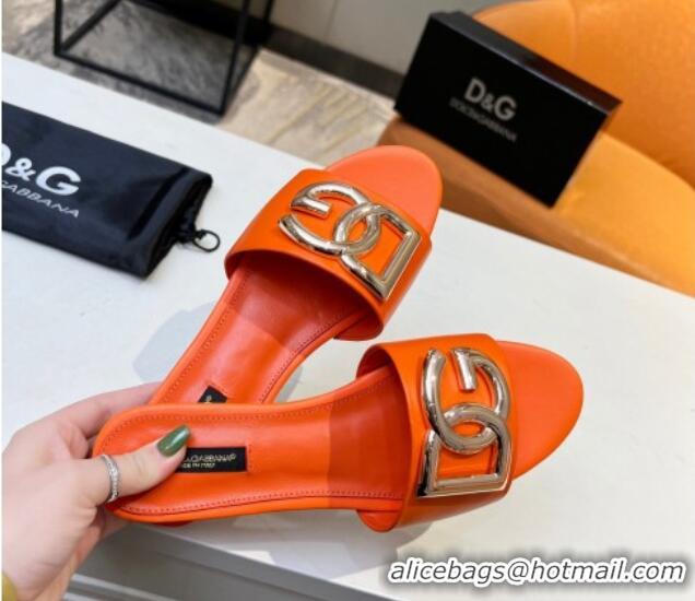 Trendy Design Dolce & Gabbana Leather Flat Slide Sandals with DG Logo Orange 1215098