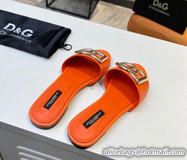 Trendy Design Dolce & Gabbana Leather Flat Slide Sandals with DG Logo Orange 1215098